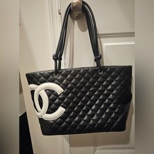 Chanel Calfskin Quilted Large Cambon Tote Black & White
